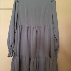 Elegant Blue Gray Long-Sleeve Dress